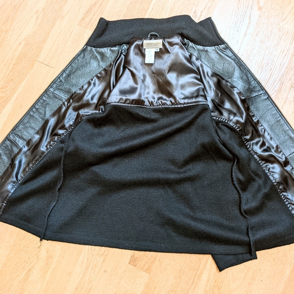 Coldwater Creek black leather Jacket with knit back Petite Small size moto cute - Picture 7 of 7